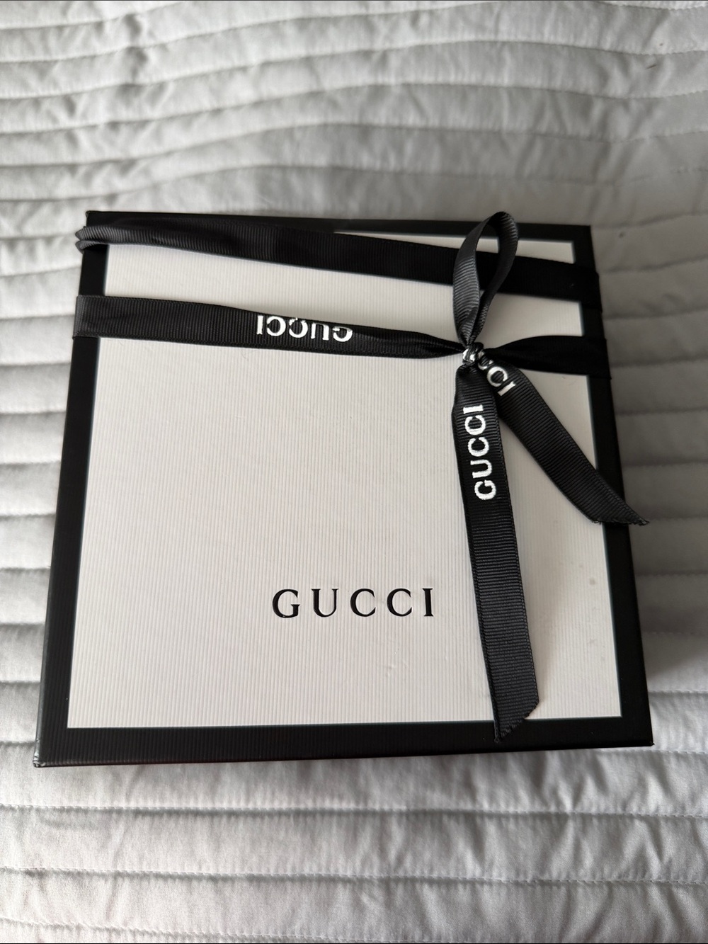 Gucci White and Black Logo Gift Box with Ribbon
